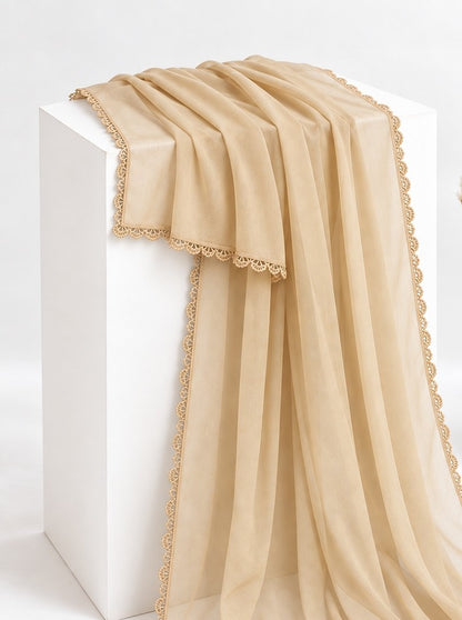 Chiffon dupatta With 4 Sided Lace - Beige - ZD808