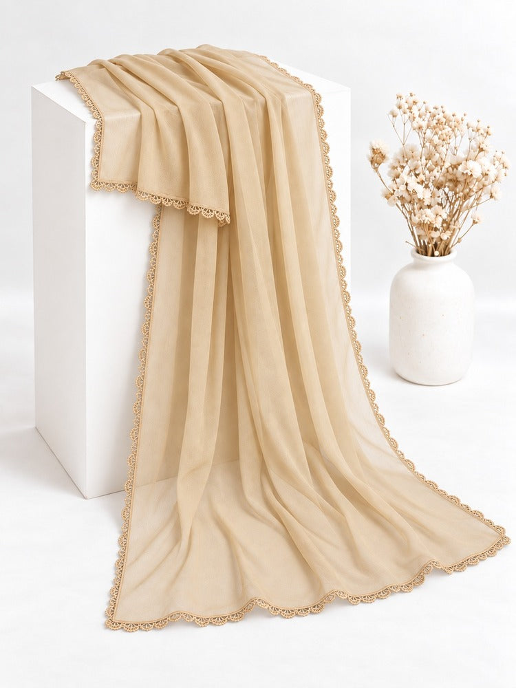Chiffon dupatta With 4 Sided Lace - Beige - ZD808