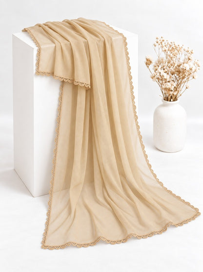 Chiffon dupatta With 4 Sided Lace - Beige - ZD808