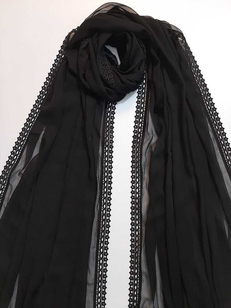 Chiffon Dupatta With 4 Sided Lace – Black - ZD120