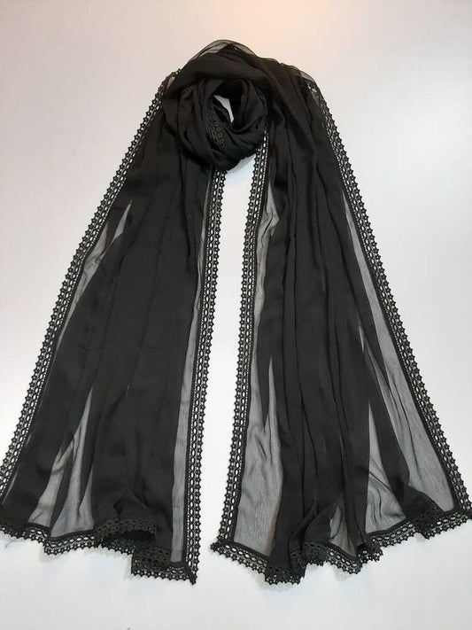 Chiffon Dupatta With 4 Sided Lace – Black - ZD120
