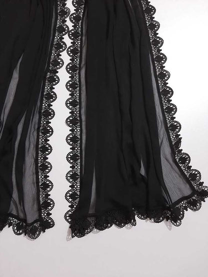 Chiffon Dupatta With 4 Sided Lace – Black - ZD23