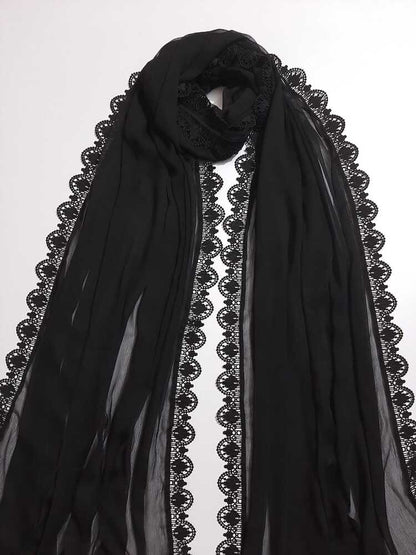 Chiffon Dupatta With 4 Sided Lace – Black - ZD23