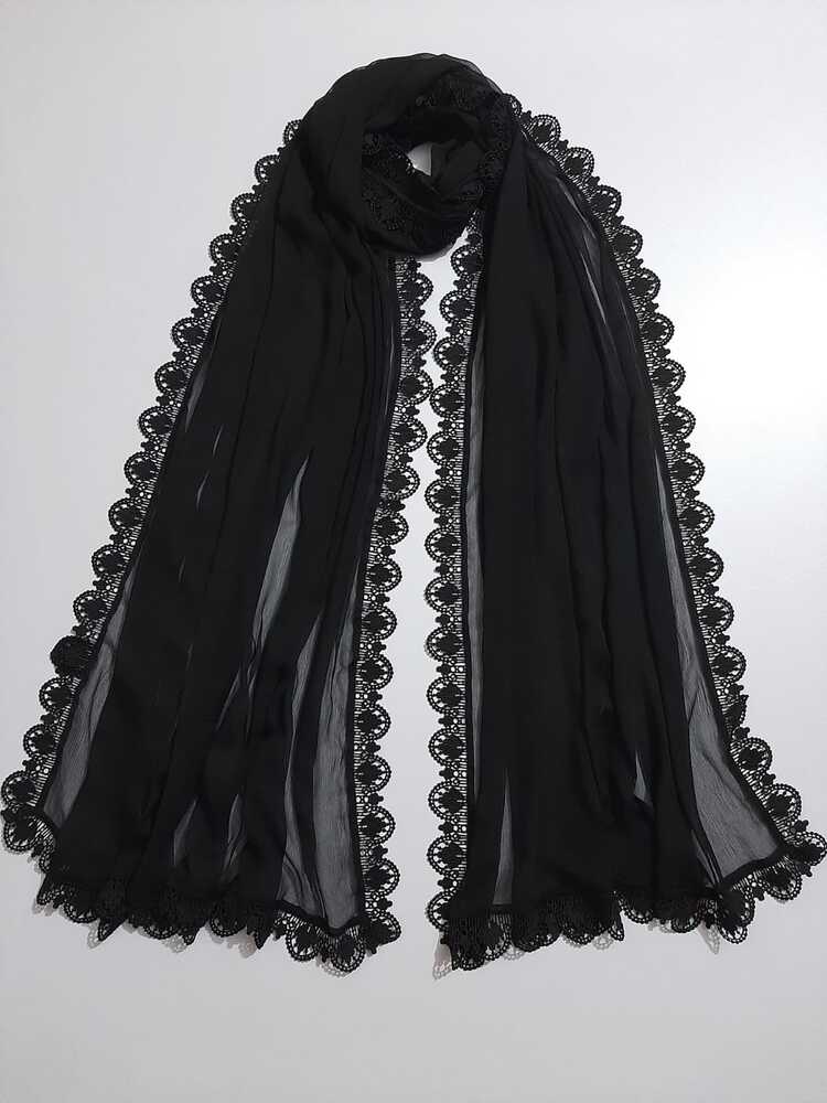 Chiffon Dupatta With 4 Sided Lace – Black - ZD23