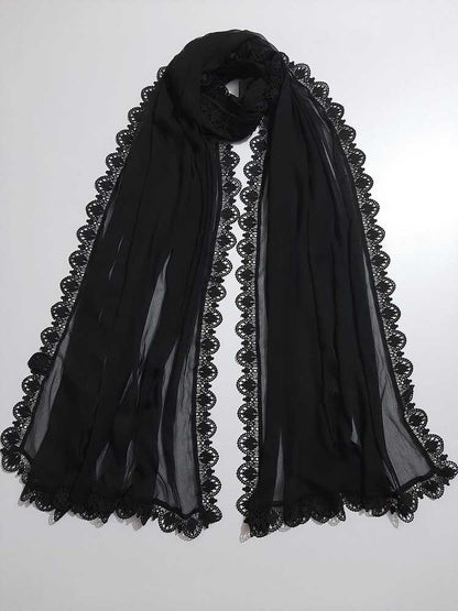 Chiffon Dupatta With 4 Sided Lace – Black - ZD23
