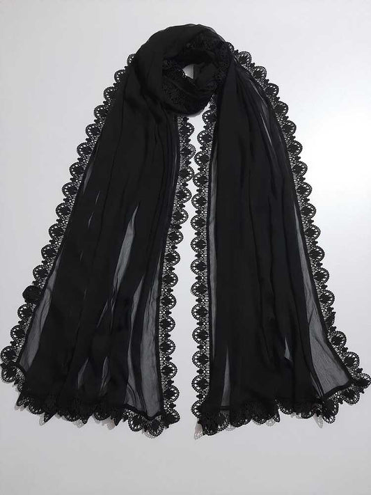 Chiffon Dupatta With 4 Sided Lace – Black - ZD23