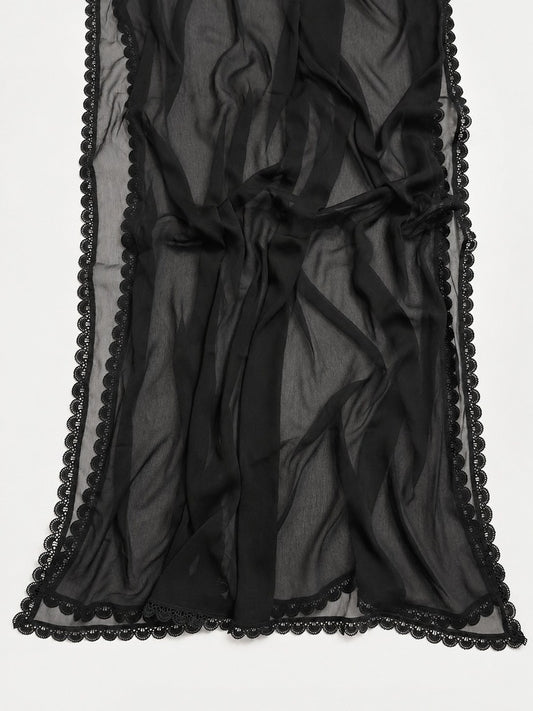 Chiffon Dupatta With 4 Sided Lace – Black - ZD422