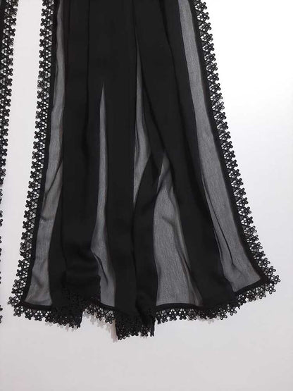 Chiffon Dupatta With 4 Sided Lace – Black - ZD436