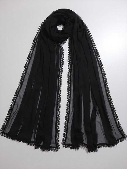 Chiffon Dupatta With 4 Sided Lace – Black - ZD436