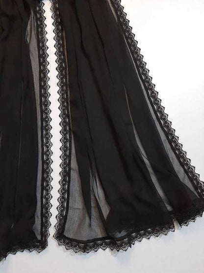 Chiffon dupatta With 4 Sided Lace - Black - ZD613