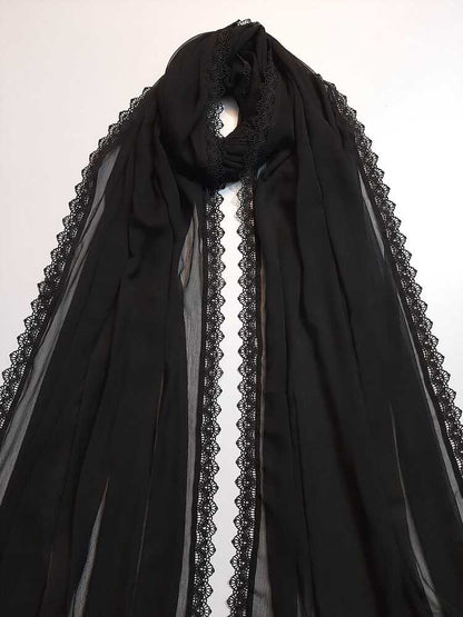 Chiffon dupatta With 4 Sided Lace - Black - ZD613