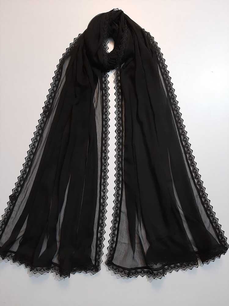 Chiffon dupatta With 4 Sided Lace - Black - ZD613