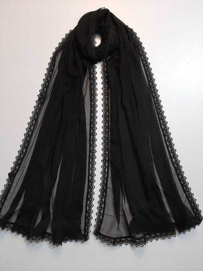 Chiffon dupatta With 4 Sided Lace - Black - ZD613