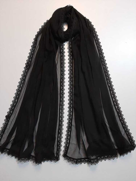 Chiffon dupatta With 4 Sided Lace - Black - ZD613