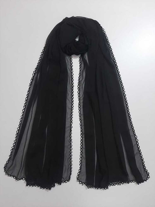 Chiffon Dupatta With 4 Sided Lace – Black - ZD650