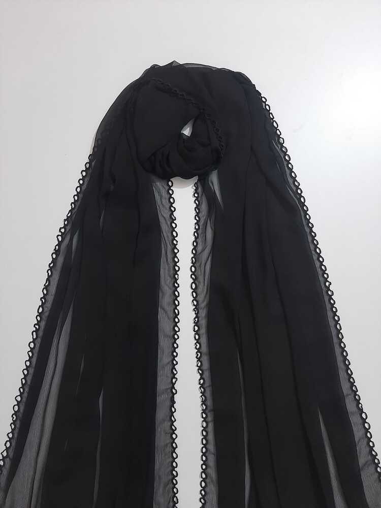 Chiffon Dupatta With 4 Sided Lace – Black - ZD651