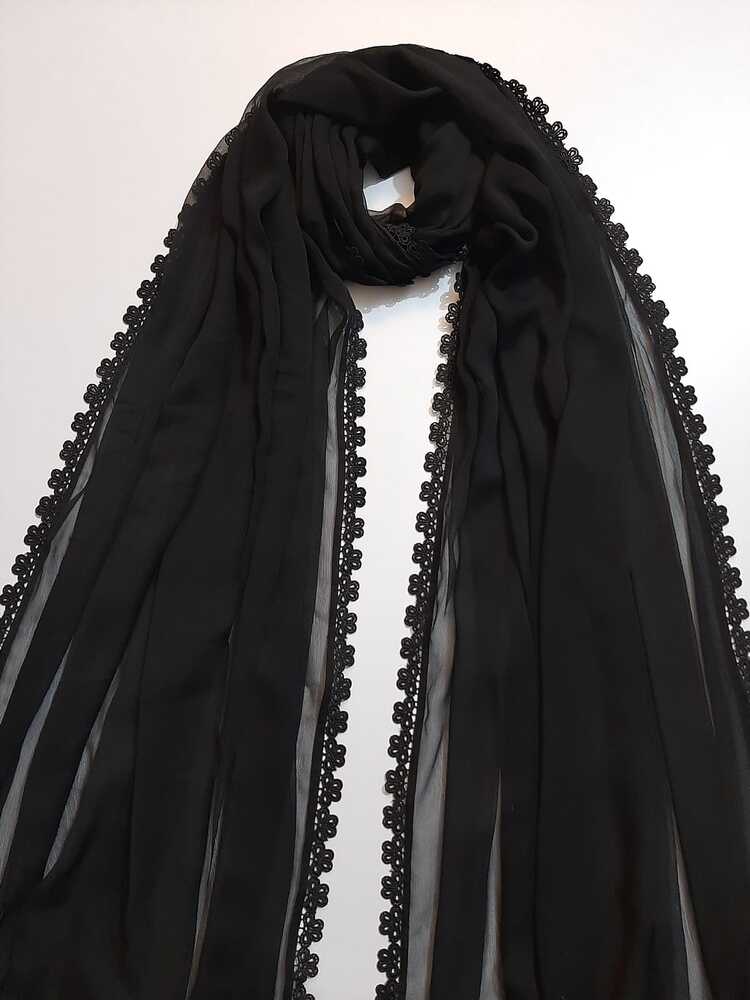 Chiffon dupatta With 4 Sided Lace - Black - ZD809