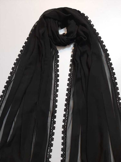 Chiffon dupatta With 4 Sided Lace - Black - ZD809