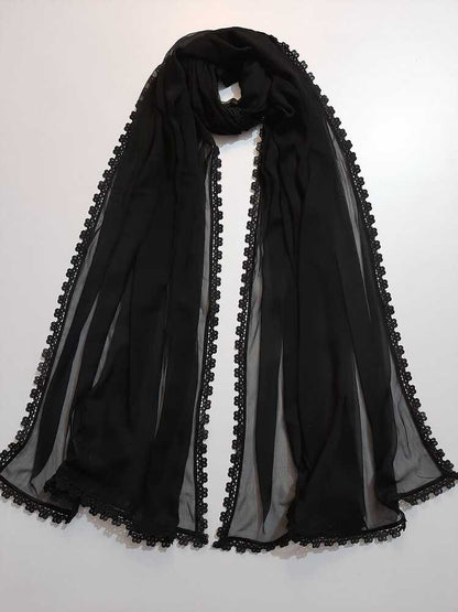 Chiffon dupatta With 4 Sided Lace - Black - ZD809