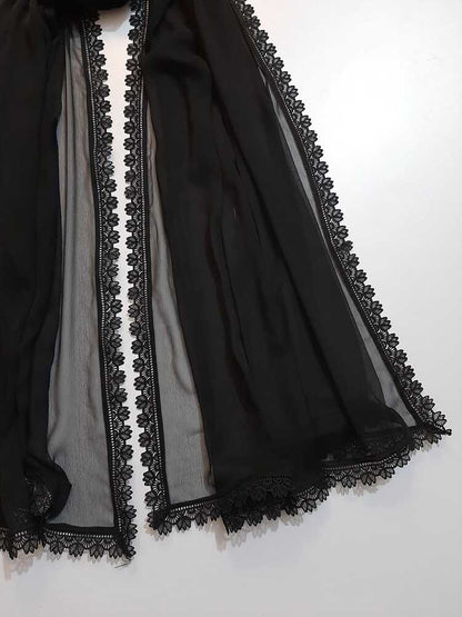 Chiffon dupatta With 4 Sided Lace - Black - ZD810