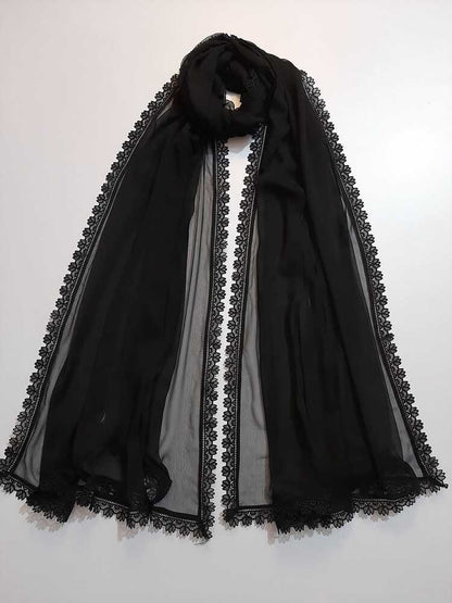 Chiffon dupatta With 4 Sided Lace - Black - ZD810