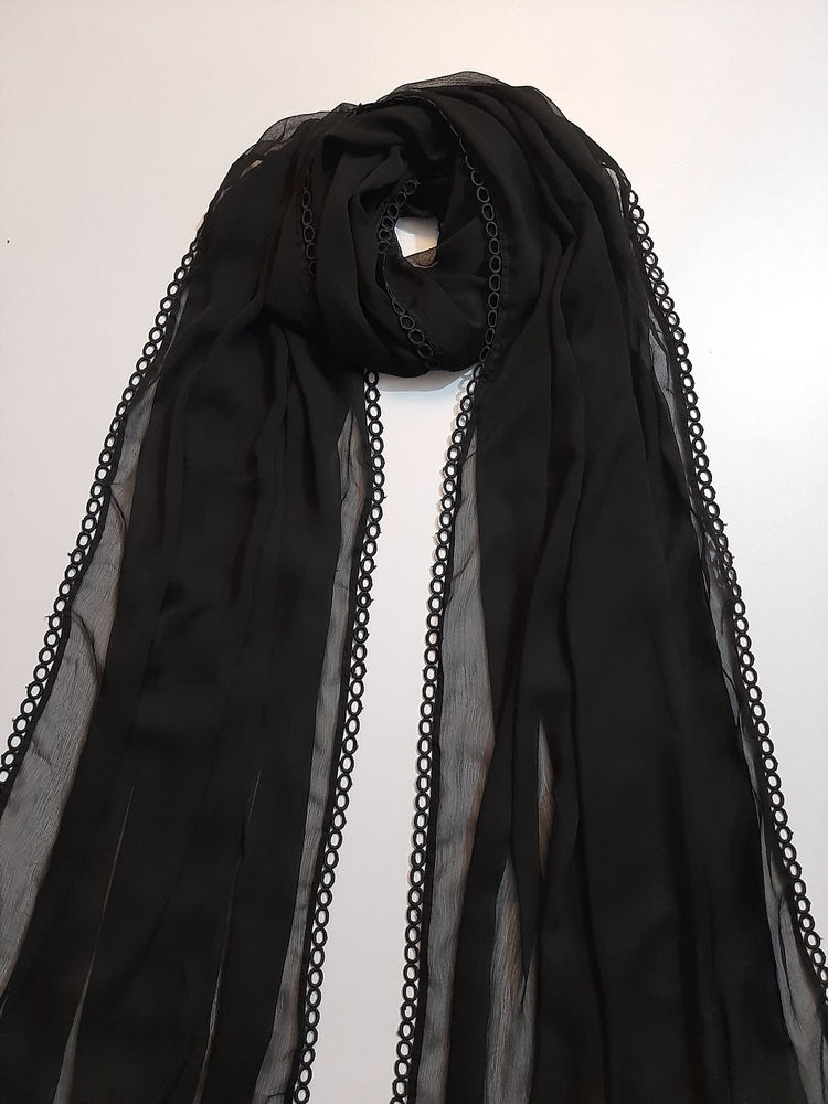 Chiffon dupatta With 4 Sided Lace - Black - ZD835