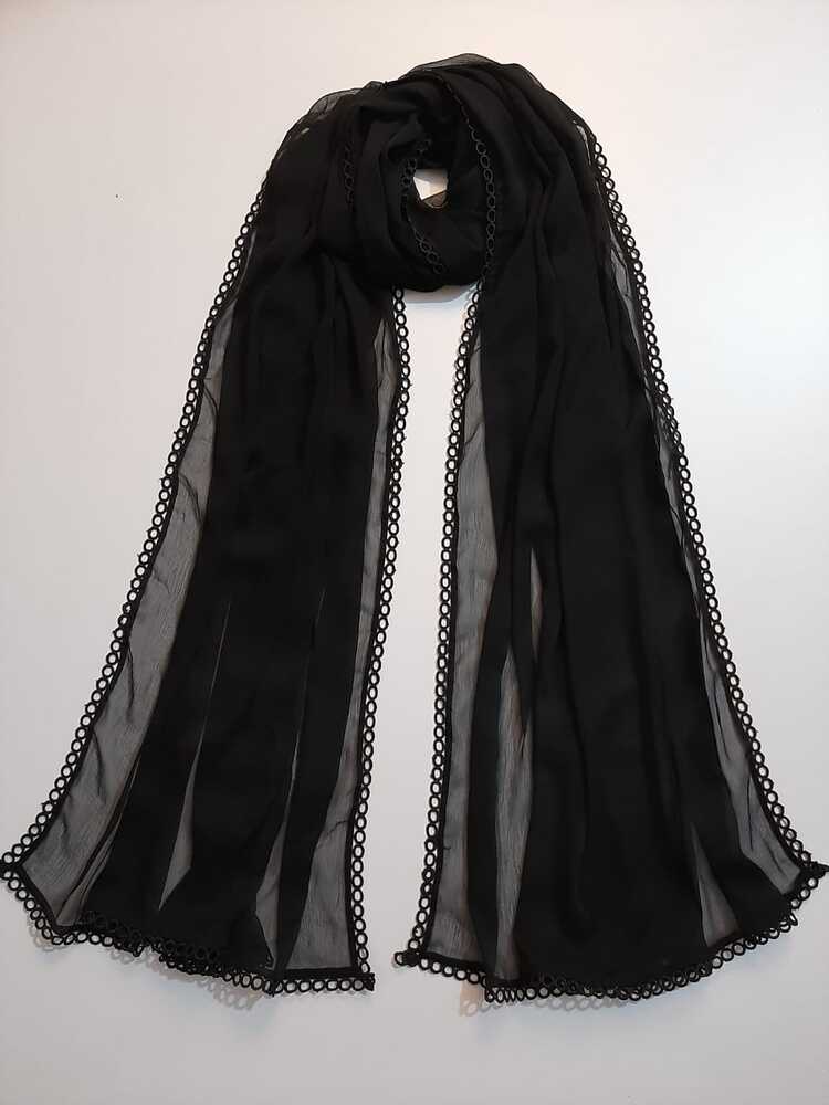 Chiffon dupatta With 4 Sided Lace - Black - ZD835