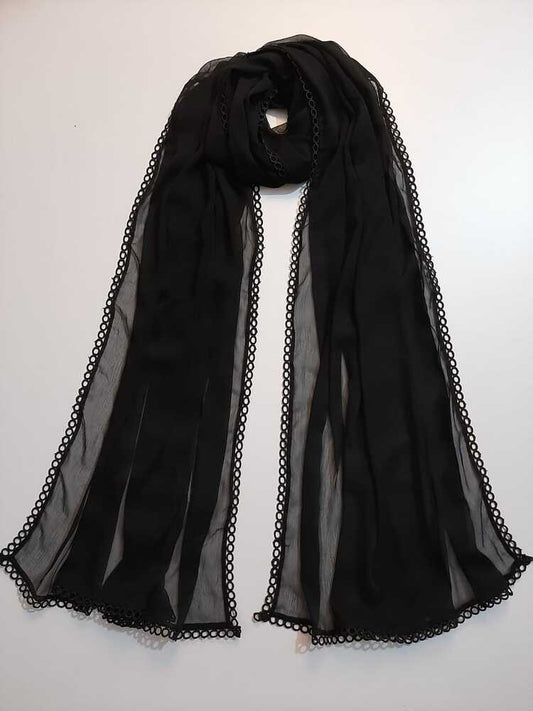 Chiffon dupatta With 4 Sided Lace - Black - ZD835