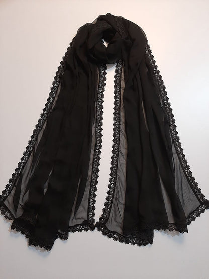 Chiffon Dupatta With 4 Sided Lace – Black