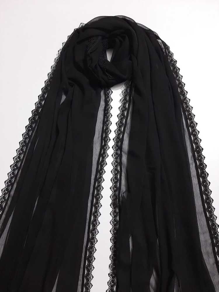 Chiffon dupatta With 4 Sided Lace - Black - ZD902