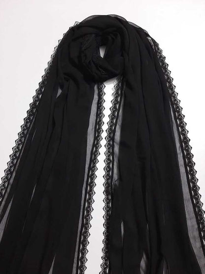Chiffon dupatta With 4 Sided Lace - Black - ZD902