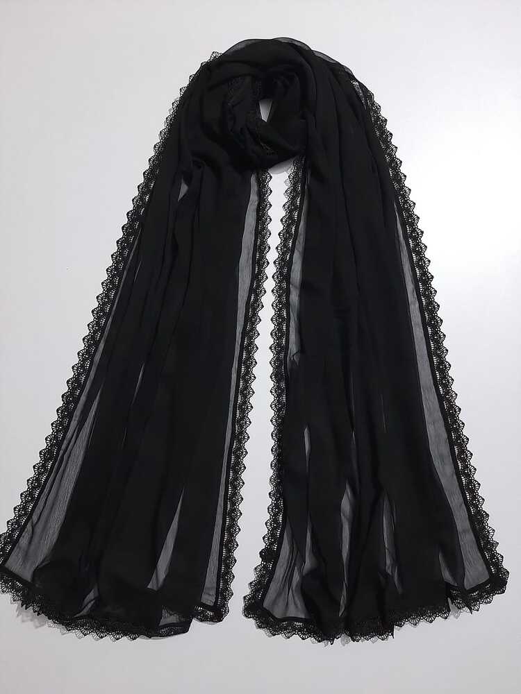 Chiffon dupatta With 4 Sided Lace - Black - ZD902