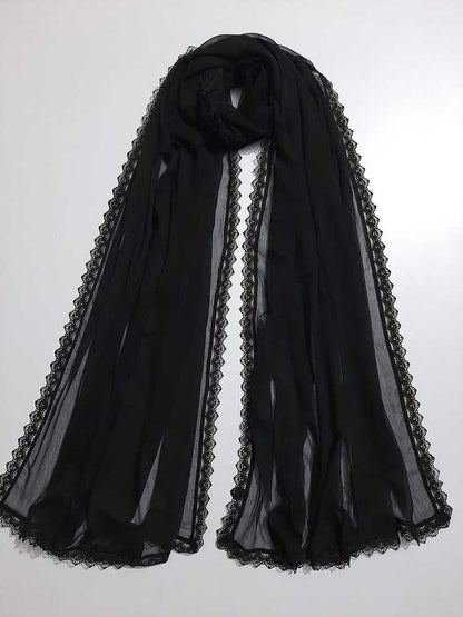 Chiffon dupatta With 4 Sided Lace - Black - ZD902