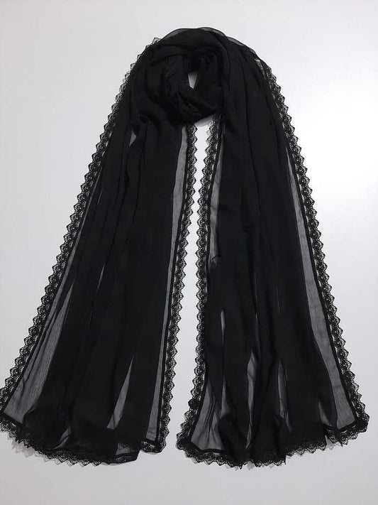 Chiffon dupatta With 4 Sided Lace - Black - ZD902