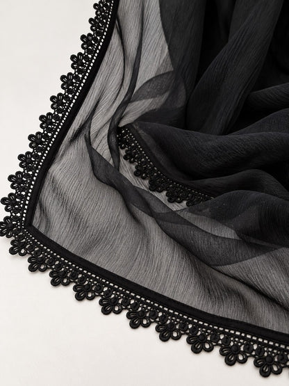 Chiffon Dupatta With 4 Sided Lace – Black - ZD937
