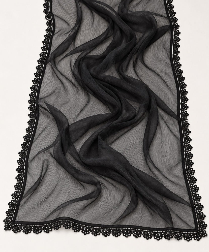 Chiffon Dupatta With 4 Sided Lace – Black - ZD937