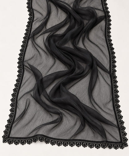 Chiffon Dupatta With 4 Sided Lace – Black - ZD937