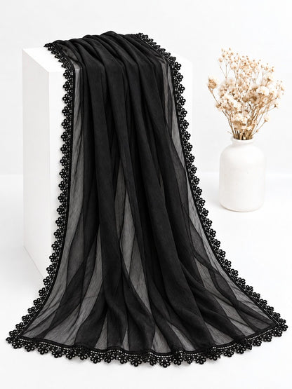 Chiffon Dupatta With 4 Sided Lace – Black - ZD937