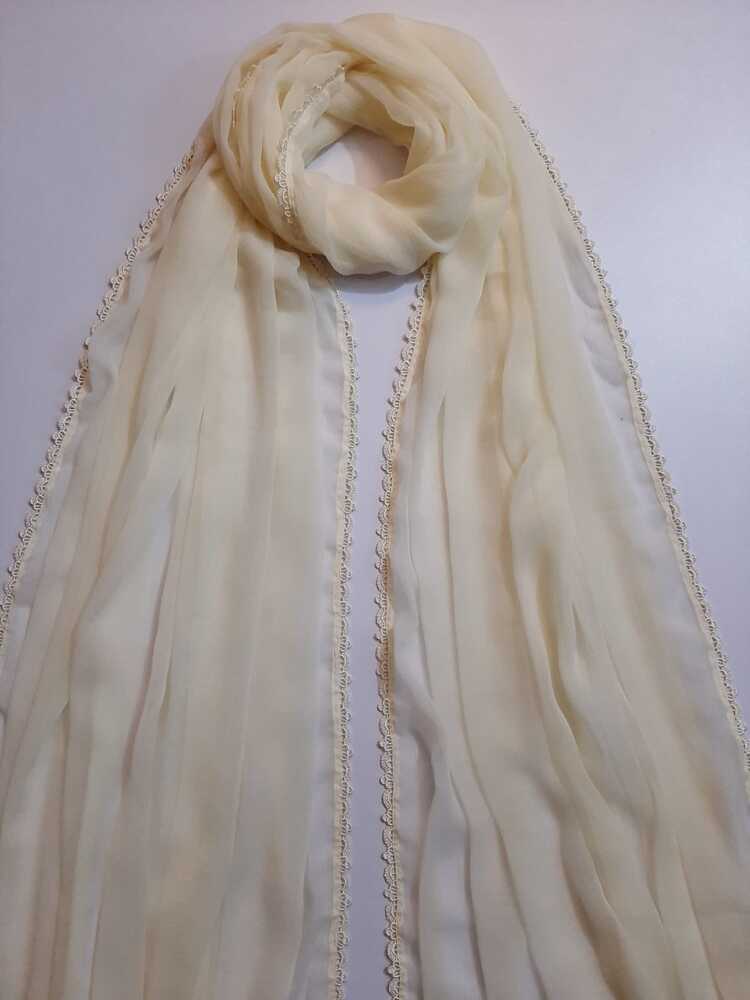 Chiffon dupatta With 4 Sided Lace - Cream - ZD808