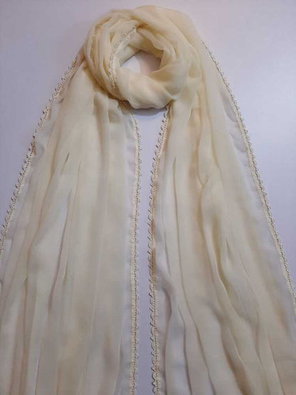 Chiffon dupatta With 4 Sided Lace - Cream - ZD808
