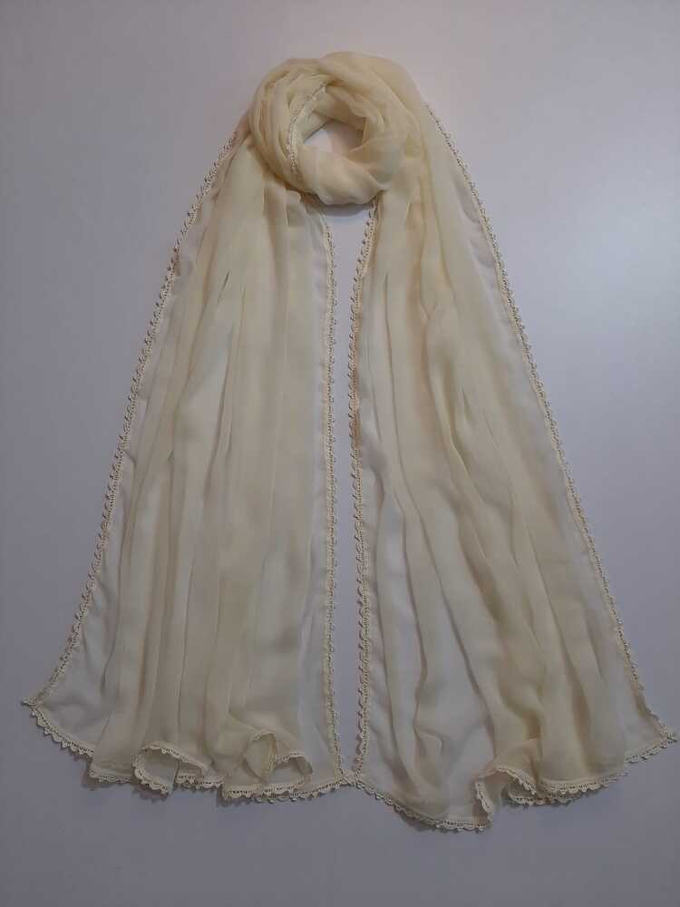 Chiffon dupatta With 4 Sided Lace - Cream - ZD808