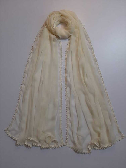 Chiffon dupatta With 4 Sided Lace - Cream - ZD808