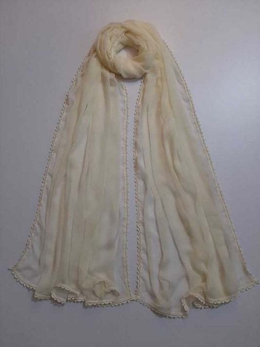 Chiffon dupatta With 4 Sided Lace - Cream - ZD808