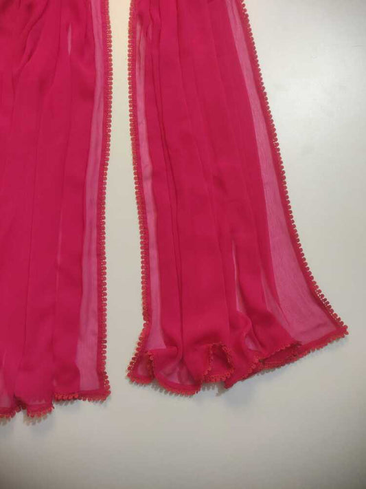Chiffon dupatta With 4 Sided Lace - Fuchsia - ZD808