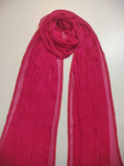 Chiffon dupatta With 4 Sided Lace - Fuchsia - ZD808