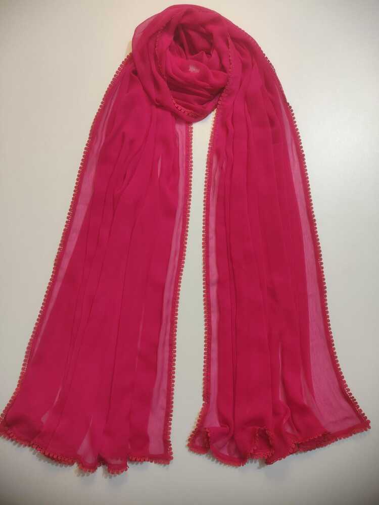 Chiffon dupatta With 4 Sided Lace - Fuchsia - ZD808