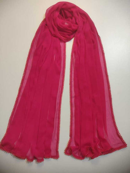 Chiffon dupatta With 4 Sided Lace - Fuchsia - ZD808