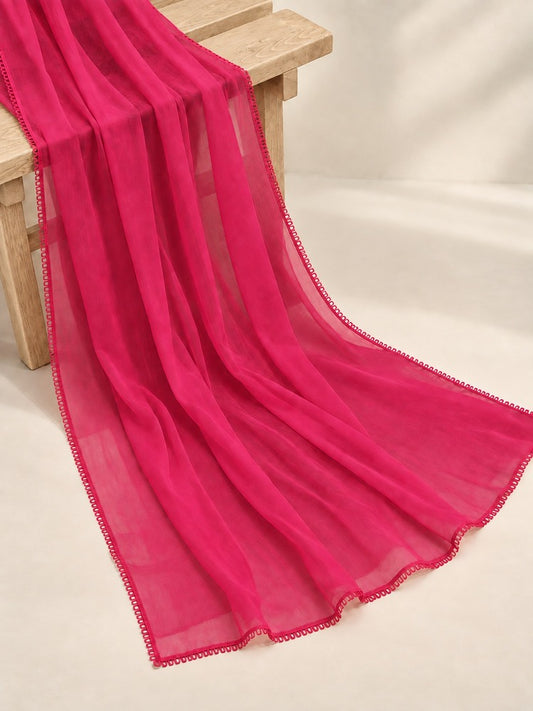 Chiffon dupatta With 4 Sided Lace - Fuchsia - ZD901