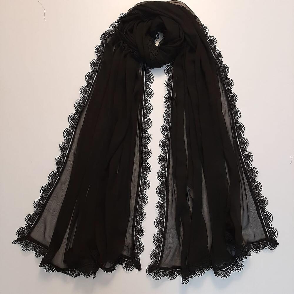 Chiffon Dupatta With 4 Sided Lace – Black