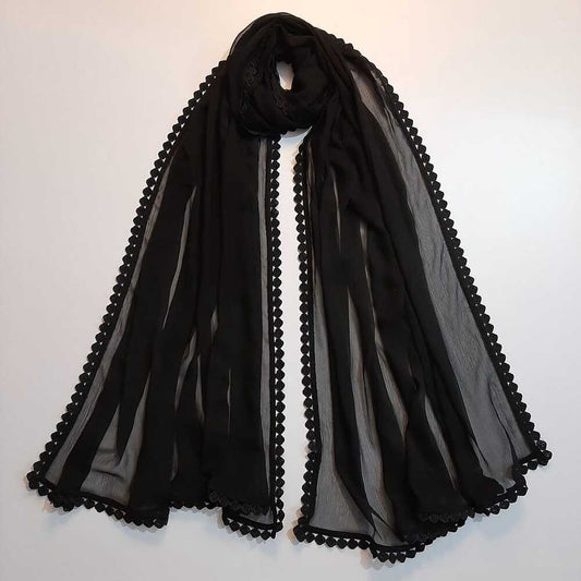 Chiffon Dupatta With 4 Sided Lace – Black